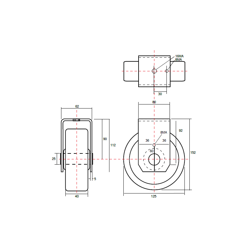 Wheel 125mm Nylon.