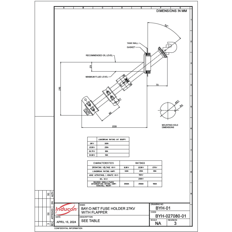 150 kV BIL - Bayonet fuse holder Sidewall Mounted