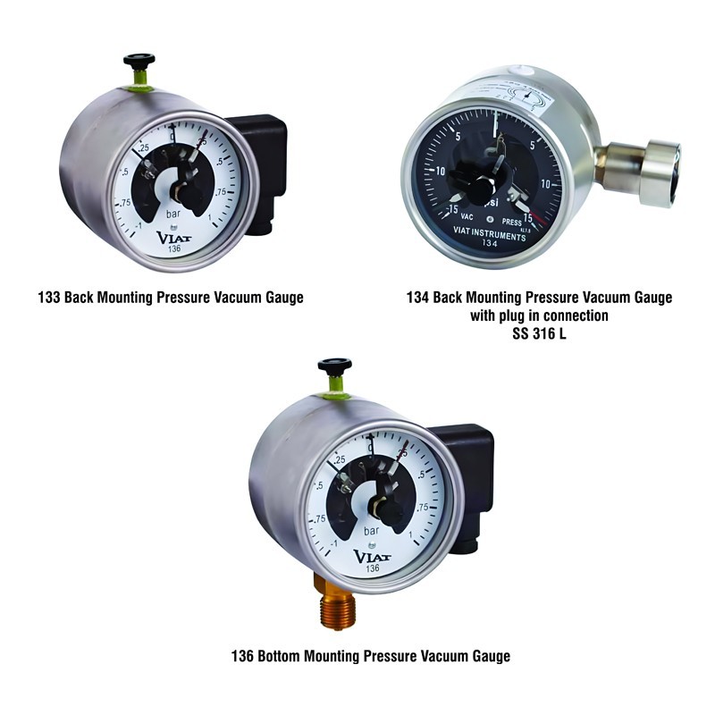 Pressure Vacuum Gauge with contacts. Horizontal Mounted